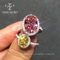 Cost-effective luxury 925 sterling silver oval dove egg cz diamond retro pink micro setting ring